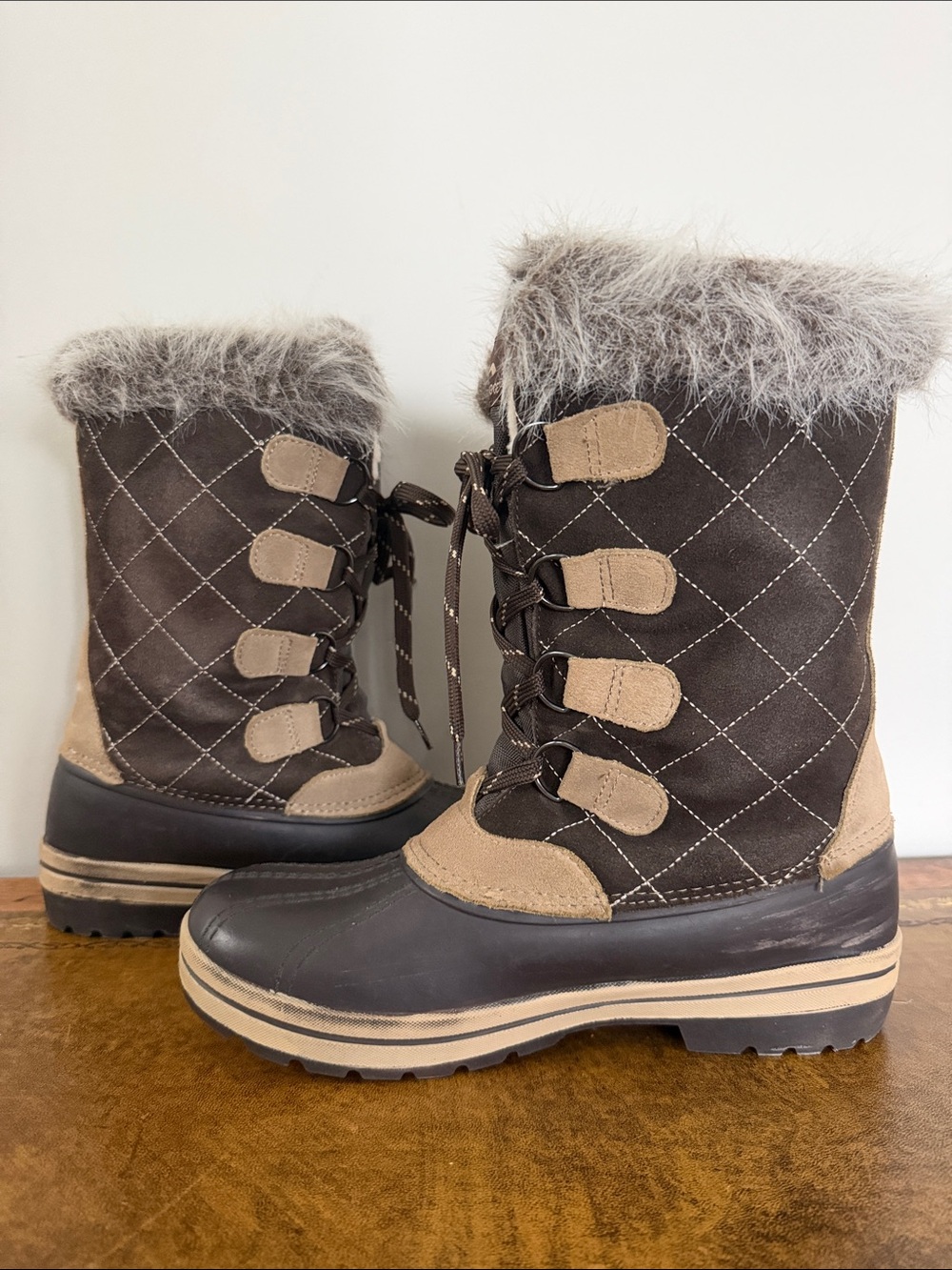 Polar Edge Thinsulate Faux Fur Winter Snow Boots Brown Suede Leather Size 9 - Picture 8 of 16
